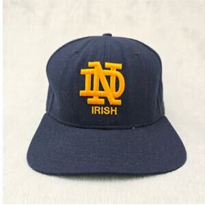 Vintage NCAA Notre Dame Fighting Irish New Era Navy Blue SnapBack Hat 90s 80s